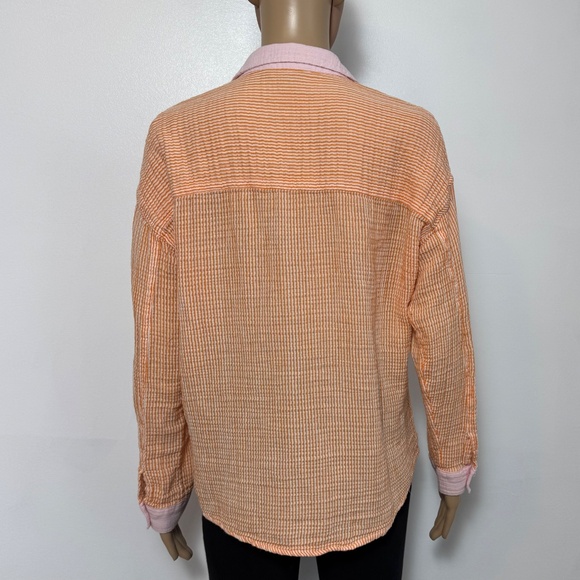 No Boundaries Gauzy 100% Cotton Orange & Pink Button-down Shirt Spring Size S - Picture 3 of 12
